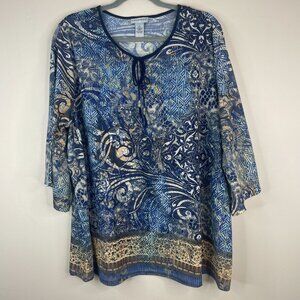 Catherines Art To Wear Tunic Top Womens 2X Boho Flare Sleeve Pullover Tassel